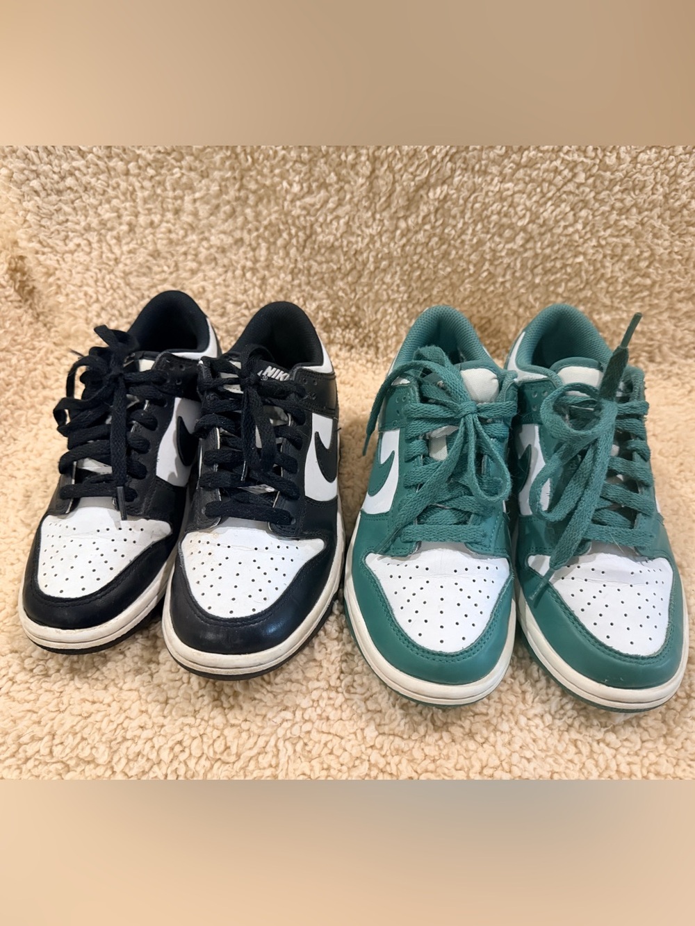 Nike Dunks Low Bundle of 2 (Black & White Panda) & (Green & White) Size 4 Youth